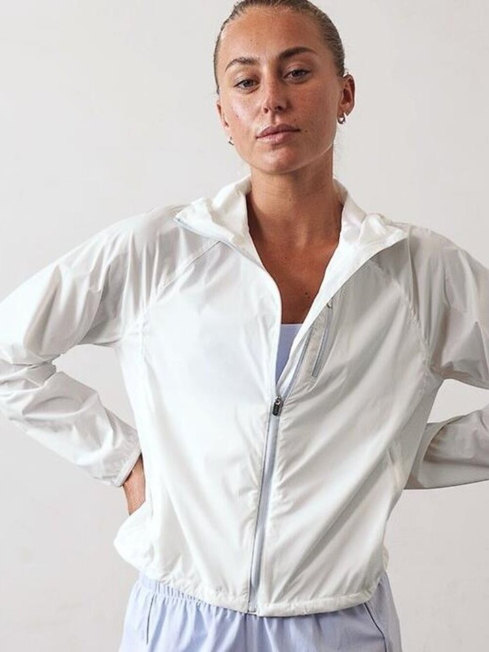 (Stained) ATHLETA Women's Back Route Jacket Size M in Bright White